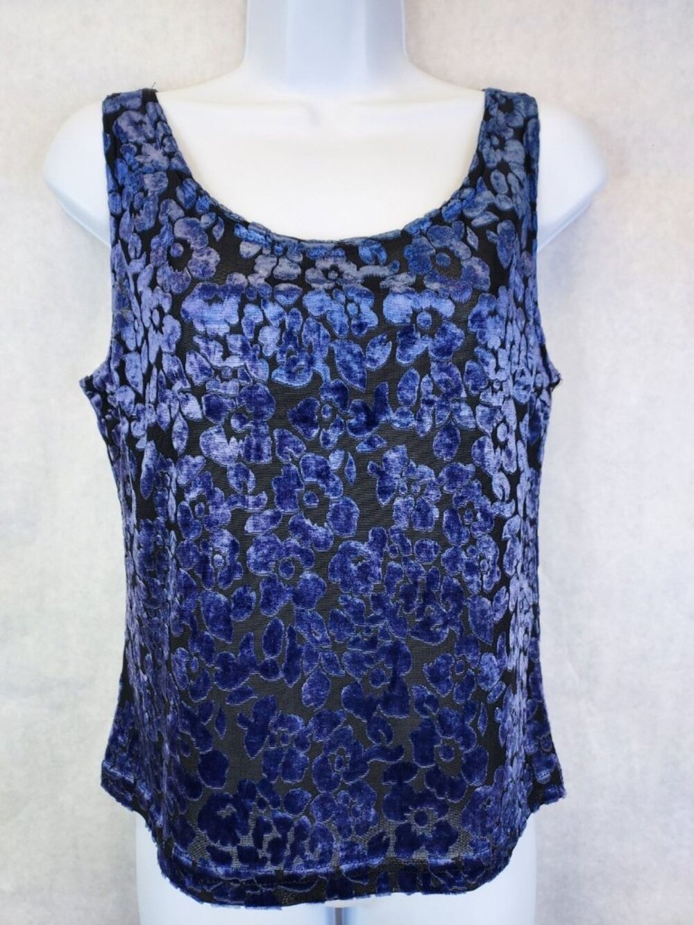 Velvet Burnout Tank Top Women's S Blue Floral Whimsigoth Fairy Festival Witchy